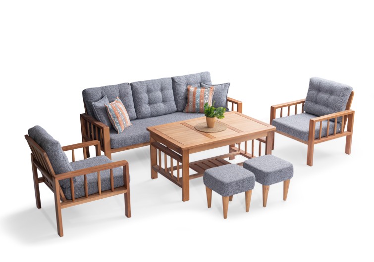 Nova Ahşap Balkon Takımı ( 3+1+1+masa+2 puf )